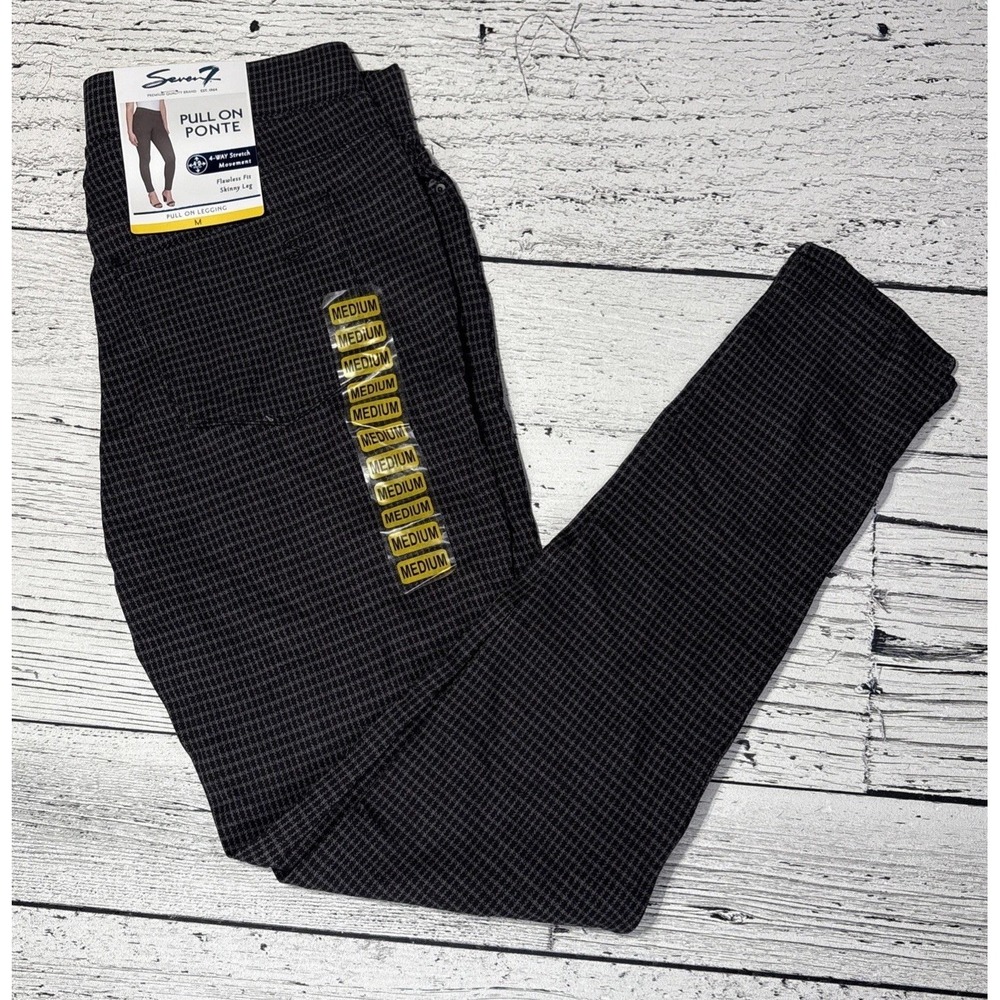 Seven7 Size Med Way Stretch Skinny Leg Pull On Ponte Pant Legging Plaid NWT